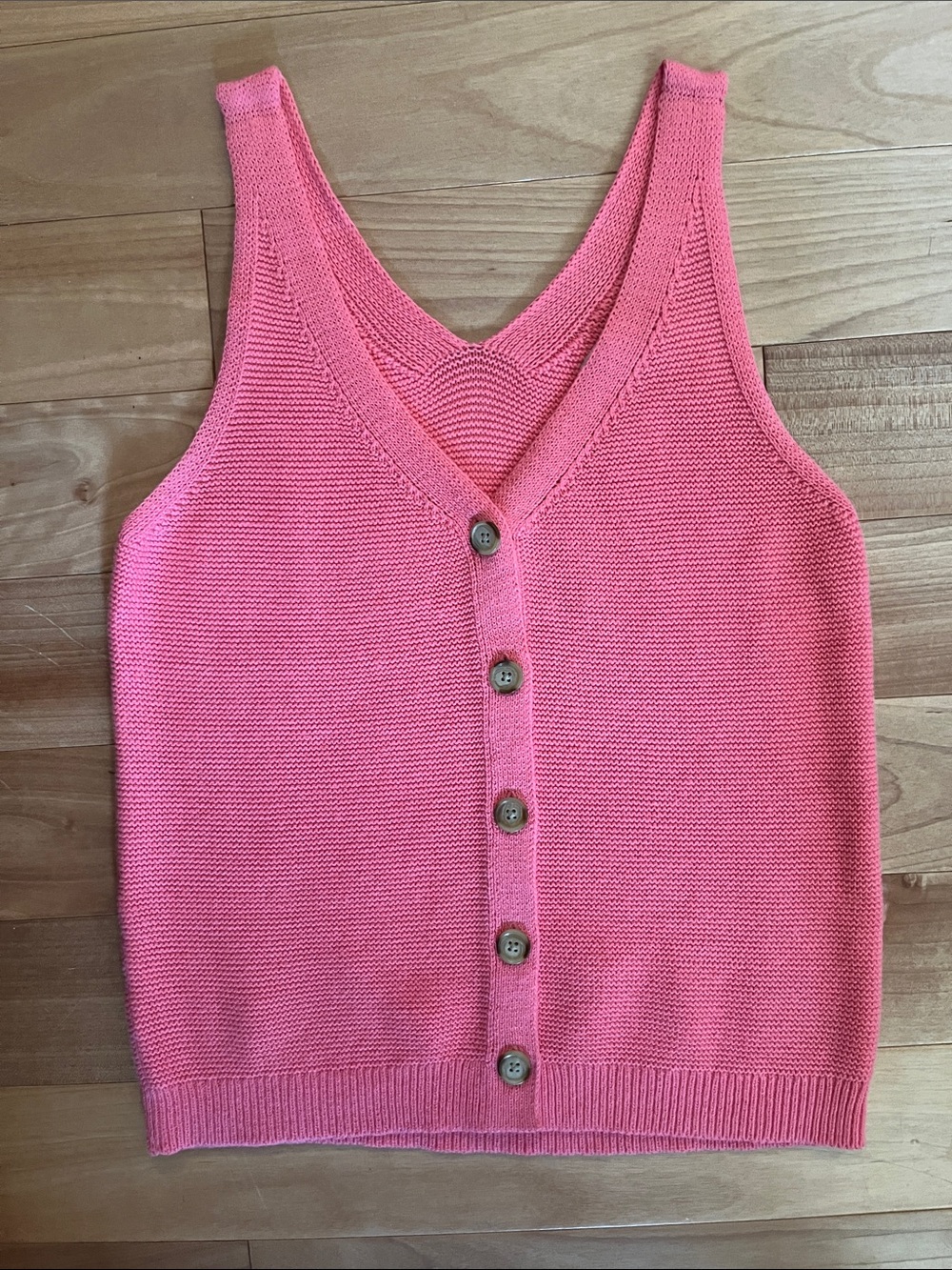 LOFT Pink Button-Front V-Neck Knit Tank